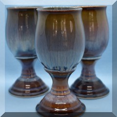 P03. Set of 3 studio pottery wine goblets. 6”h - $18 